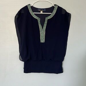 Francesca’s Blue Rain Medium Embellished Top